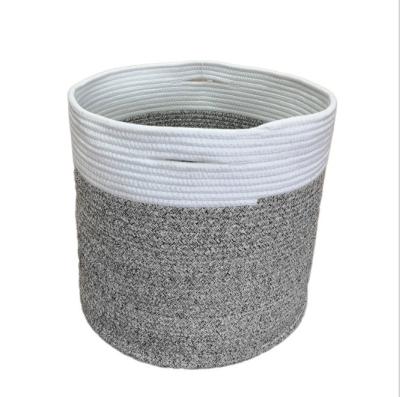 China Sturdy White Foldable Living Goods Gray Dirty Clothes Woven Cotton Rope Bin Storage Basket With Handle for sale