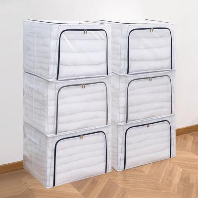 China Viable Wholesale Space Saving Transparent Large Zipper Factory Price Foldable Clothes Storage Barrel With Open Front for sale