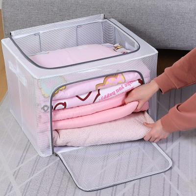 China Sustainable Durable Home Clothes Storage Bag Steel Frame Collapsible Stackable Transparent Storage Box Bin With Two Windows for sale