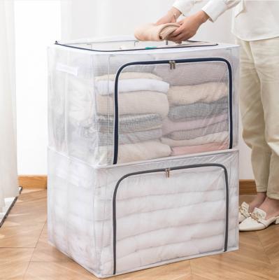 China Viable Stackable Waterproof Clear Nylon Collapsible Collapsible Organizer With PVC Steel Frame Clothes Storage Cover 66L for sale