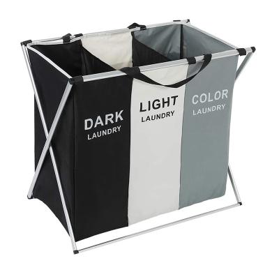 China Wholesale 3-Section Modern Portable Cloth Laundry Hamper Large Capacity Foldable Laundry Hamper For Dirty Clothes for sale