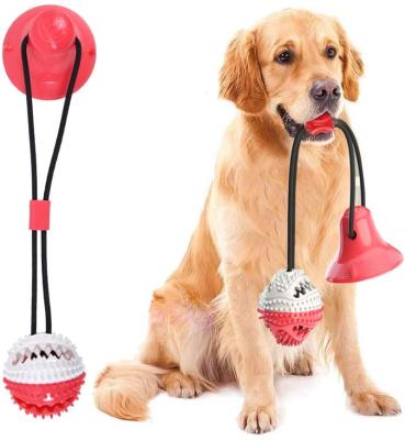 China Viable Puppy Teeth Cleaning Interactive Pet Tug Toy Aggressive Chewers Dog Rope Ball Toys With Suction Cup for sale