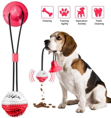 China Sustainable Upgraded Durable Puppy Squeaky Rope Toys Natural Rubber Dog Food Dispensing Ball Toy For Teeth Cleaning for sale