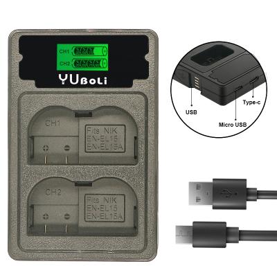 China DUAL CAMERA YUBOLi En-el15 ENEL15 EL15 Camera USB Charger for Nikon D500 D600 D610 D750 D800 D800E D810 D810A D7000 D7100 D7200 1 V1 V1 for sale