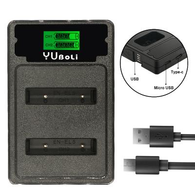 China Dual Camera YUBOLi EN-EL5 ENEL5 Camera Battery LCD Display Charger with Type C port for Nikon Coolpix P4 P80 P90 P100 P500 P510 P520 P530 for sale