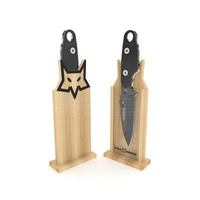 China Customized Modern and Stylish Single Knife Display Showcase Bar and Metal Wood Rack for Kitchen Ware Promotion Display POSM for sale