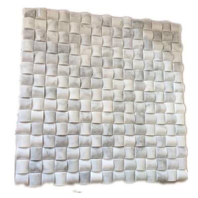 China Small Parquet 3D Bread Mosaic Carrara Stone Slab White Marble Wall Art for sale