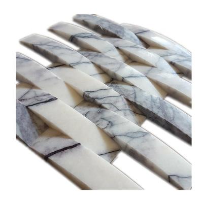 China Parquet home decor 3d basket weave natural stone Italy lilac marble mosaic slabs for sale for sale