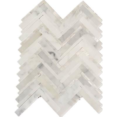 China Parquet Calacatta Marble Blend Shell Herringbone Backsplash White Mosaic Slab for sale