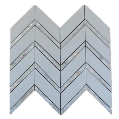 China Parquet Mix Shell Mosaic Herringbone Pure White Marble Slabs for sale