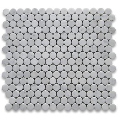 China Parquet Penny Round Carrara White Marble Mosaic Slabs For Kitchen Backsplash for sale