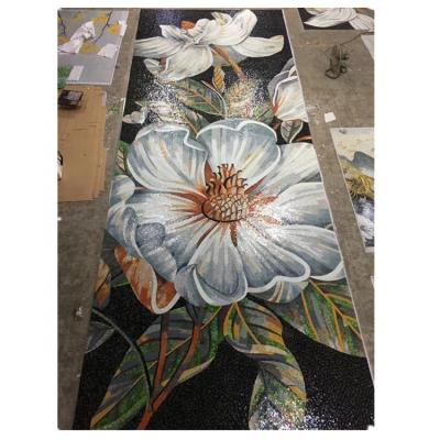 China Jasmine Flower Glass Tile Mosaic Floor Decorative Wall Patterns for sale