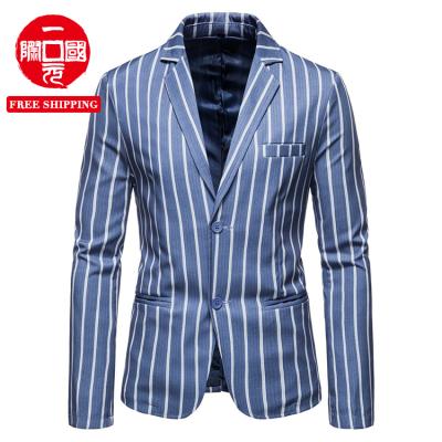 China Foreign trade new suits 2021 plus size suit jacket striped two button blouse fashion men's clothing for sale