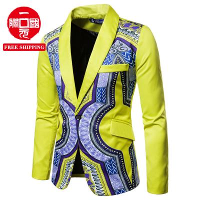 China Suits Personalized One-Button Ethnic Style Printed Groomsmen Clothes Performance Men's Suits And Blazer for sale