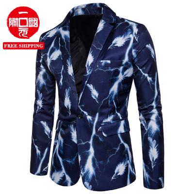 China New autumn one-button suits men's suit jacket fashion lightning feather printing slim suit jacket for sale