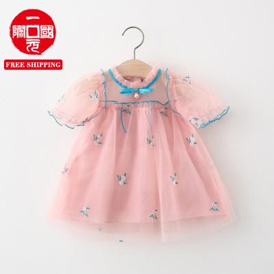 China Girls Breathable Chiffon Dress Short Sleeve Summer Embroidered Net Yarn Princess Western Cute Dress for sale