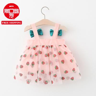 China 2021 Summer New Little Strawberry Daisy Mesh Breathable Cute Strap Dress Cute Princess Dress for sale