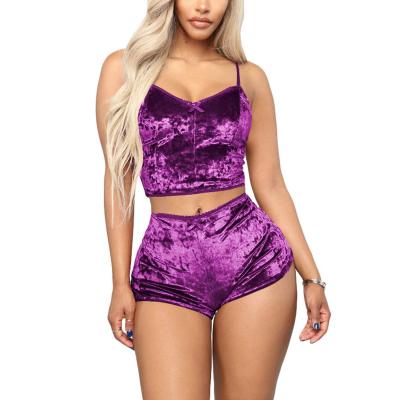 China Sexy Lingerie Sexy Underwear Women's Lingerie Set 2 Piece Velvet Pajamas Set Sleeveless Outfit Spaghetti Strap Crop Top+ Shorts Set for sale