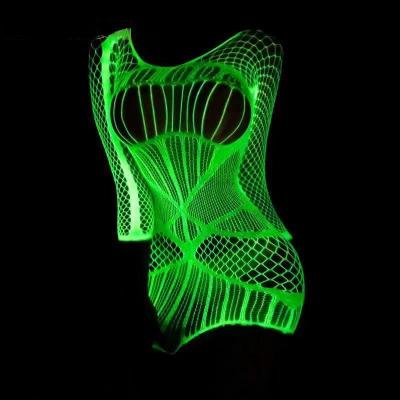 China Nylon Glow In The Dark Net Sexy UV Luminous Mesh Party Bodystocking Sexy Lingerie Set Of Stockings For Women for sale