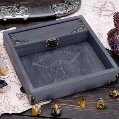 China Pine/Rubber/Beech WOODNB Dragon Wooden Dice Box portable, die tray for dungeons and dragons, DND die set for sale