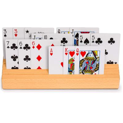 China Europe WOODNB Wood Curved Playing Card Holder Racks Tray Set of 4 for Kids Elders Adults for sale