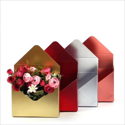 China Handmade Gold Envelope Flower Packing Box Retail Folding Bouquets Tin Box for sale