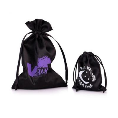 China Custom Drawsting Black Drawstring Satin Dust Bag Logo Hair Tote Bag for sale