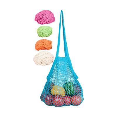 China Reusable Blue Cotton Handled Hanging Net Bags For Fruits for sale