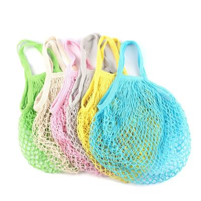 China Handled Multifunction Yellow Vegetable Net Bag Cotton Mesh Custom Shopping Bag for sale