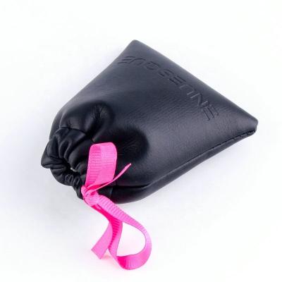 China Drawstring Embossing LOGO Black PU Nail Polish Leather Tote Bag for sale