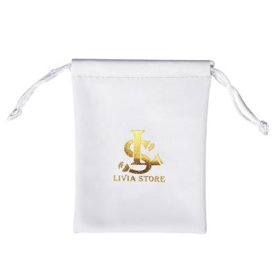 China Waterproof White PU Leather Drawstring Eyelashes Bag Logo Drawstring Pendant Pouch Custom Made for sale