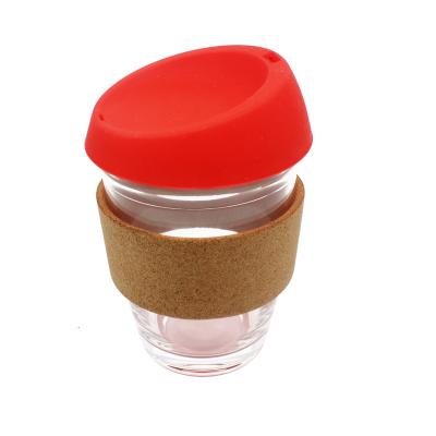 China 350ml Silicone Viable Lid Reusable Glass Cup With Cork Cover Glass Hand Lid Coffee Mug To Go Coffee Mug Tea Cup for sale