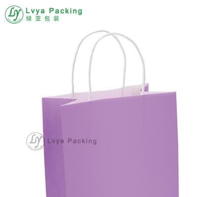 China Recyclable Cheap Recycled Brown Kraft Paper Bag , Purple Kraft Paper Bag With Twisted Handle for sale