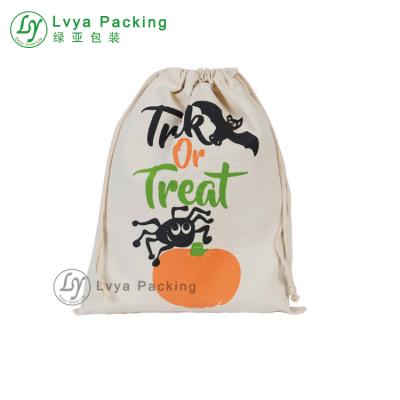 China Fashion Eco-friendly Design New Style Customized Popular Halloween Printing Cotton Drawstring Bag for sale