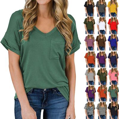 China 2021 QUICK DRY Loose Tees Casual V-neck Tops Women Short Sleeve T-shirts Manufacturer for sale