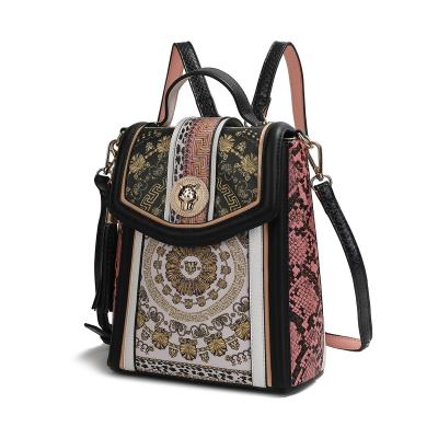 China Other Street Fashion Off Shoulder PU Multi-pattern Snake Lion Pink And White Women Backpack for sale