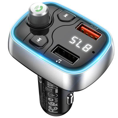 China Dual USB Charger Built-in Car Kit Free Hands Microphone 2022 MP3 Wireless Blue Tooth FM Transmitter for sale