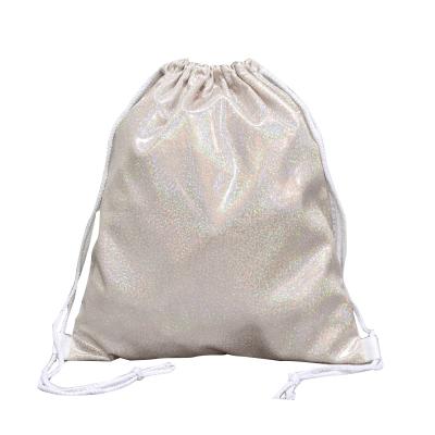 China Easy To Carry Newest Sublimation Glitter Polyester Drawstring Backpack For Beach for sale