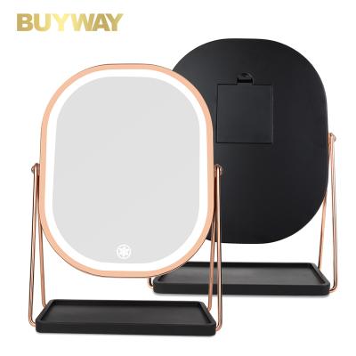 China Base High Quality Plastic Table Storage Lighted 4AA Magnification 1X LED PP Square Makeup Swing Mirror for sale