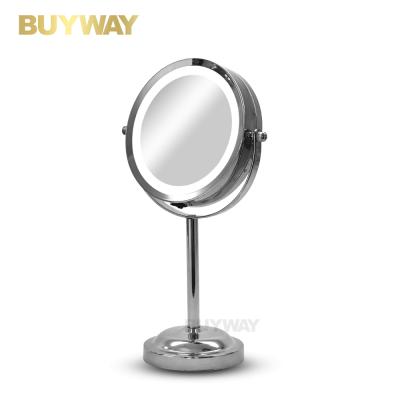 China 2022 New 1X 5X Lighted Magnification Chrome Polished Beauty Makeup Desk Stand Mirror for sale