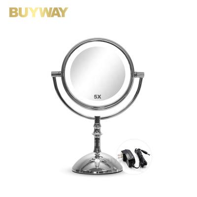 China 2021 Lighted Customs Lead 3x 5x 7x Magnifying 10x Lighted Battery Round Double Side Vanity Mirror With Lights for sale