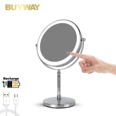 China 3 Colors Double Side Light Dimmable Contemporary Rotating Smart Desk Led Makeup Mirror With Light for sale