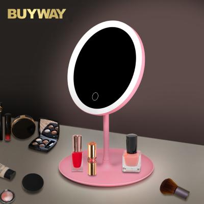 China 2021 New Multifunctional Amazon LED Lighted Frame Portable Plastic Vanity Lighted Makeup Desk Mirror for sale