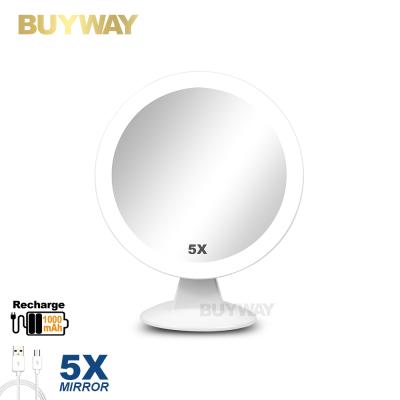 China 2021 New Touch Sensor Round Lighted Wireless Magnifying Rechargeable Plastic Light Make Up Mirror With Charger for sale