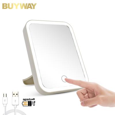 China Custom Foldable Led Lighted Vanity Dimmable Countertop Travel Cosmetic Mirror Table Top Touch Screen Lighted Makeup Mirror for sale