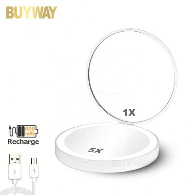 China Lighted Plastic Socket Cosmetic Led Custom Foldable Handheld Makeup Lighted Mirror for sale