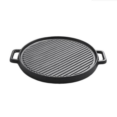 China Best Selling Modern High Quality Kitchenware Double Sided Cast Iron Frying Pan Strip Round Griddle Steak Pan YQ-D002 for sale