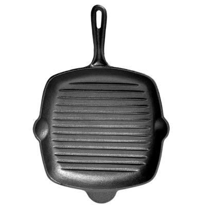 China CLASSIC High Quality Cast Iron Striped Frying Pan Handle Square Griddle Steak Pan YQ-D010 for sale