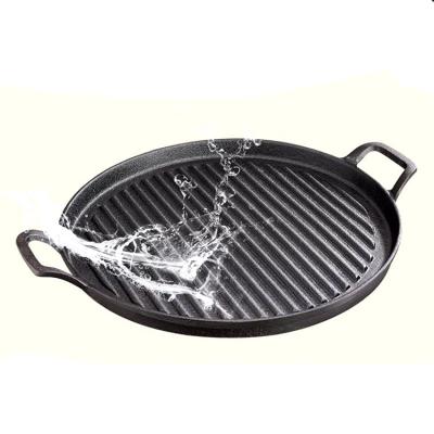 China Traditional High Quality Cast Iron Striped Pan Frying Pan Double Ears Round Frying Steak Pan YQ-D012 for sale