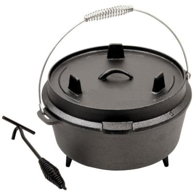 China General use for gas and induction cooker outdoor camping cookware set pots Pre-seasoned cast iron dutch oven set with push lid for sale